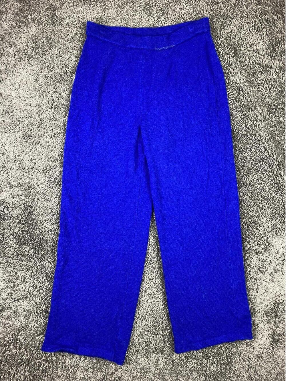 St. John Evening Marie Gray Royal Blue Santana Knit Wide Leg Pants Size 10 USA